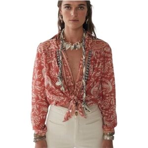 Maison Hotel XS The Bruna Blouse Palm Rosso Cotton Print Bohemian Paisley